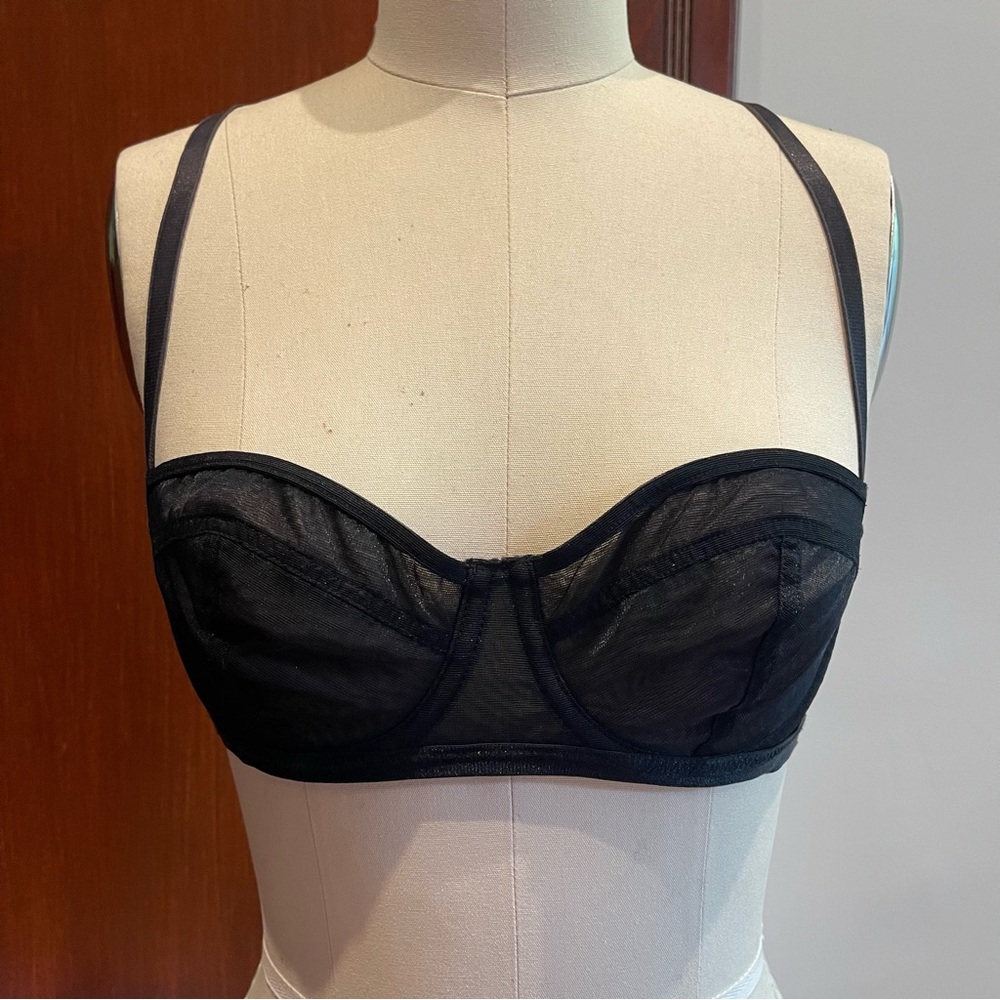 Fleur du Mal Lace black mesh Balconette Bra 32C